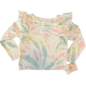 NWT | GRAYSON MINI | TIE-DYE RUFFLE TOP | CREAM | LONG SLEEVE | TODDLER GIRL | S
